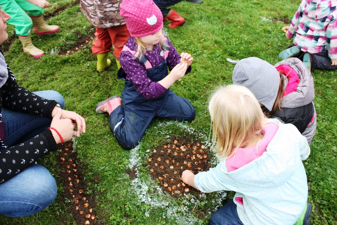 Kinder pflanzen Frühlingsgrüße auf Gut Neuhof